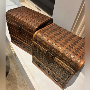 Pair Of Vintage Bamboo Jewelry Chests